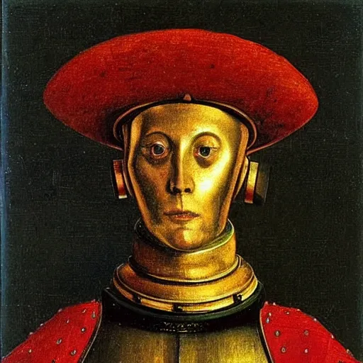 Prompt: a robot painted by Jan van Eyck,