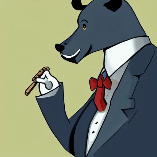 Image similar to a anthropomorphic bear beast - man in a suit smoking a cigar while drifting in a lamborghini, digital art