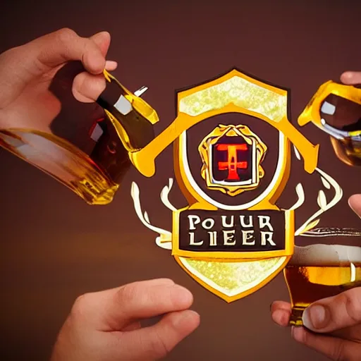 Image similar to Logo of pub for the crusaders order of beer lovers, holding mugs of beer in their hands, graph design, typographic, digital painting, artstation, concept art, smooth, sharp focus, illustration, artstation trending, octane render, unreal engine