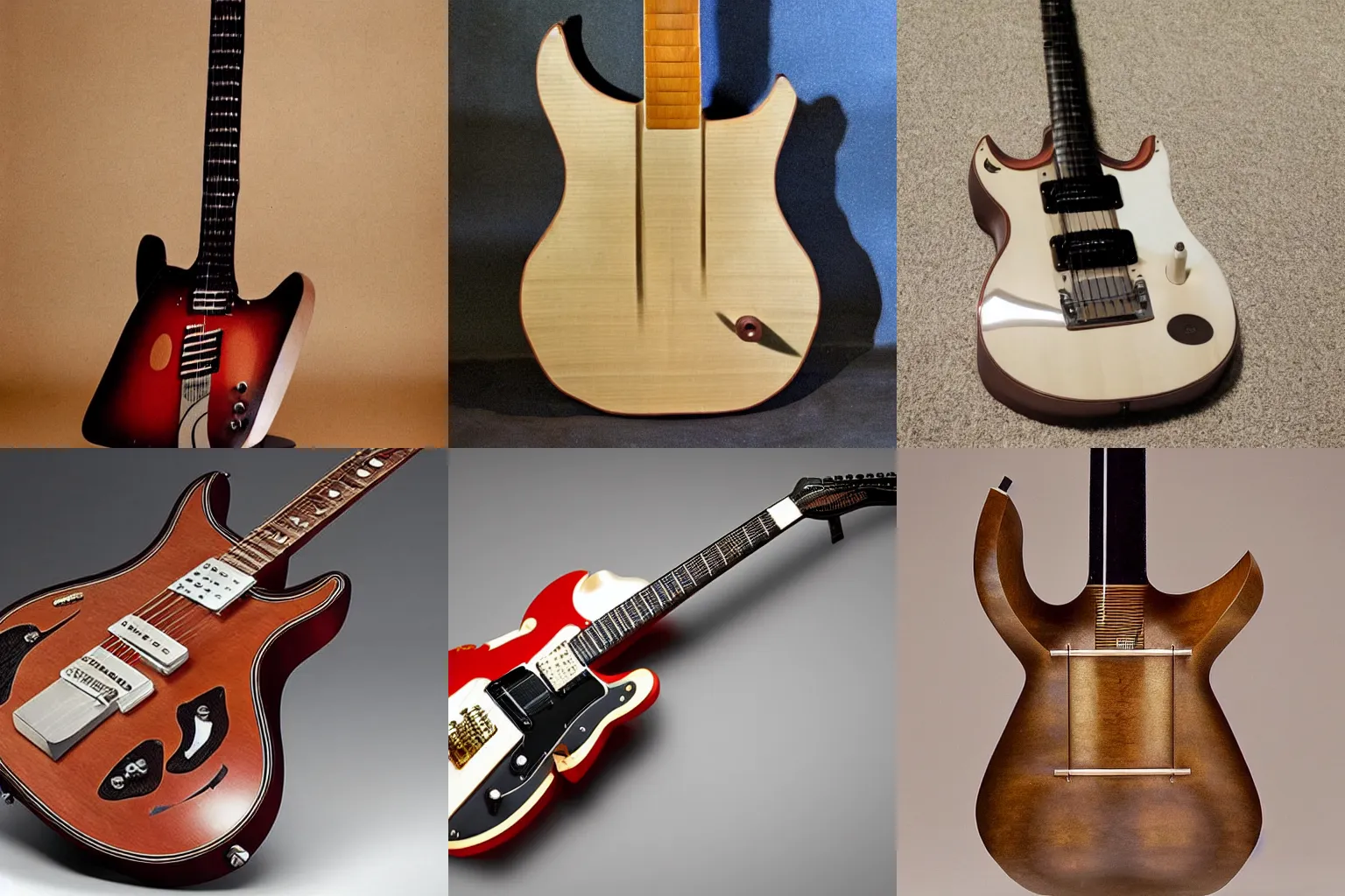 Prompt: an electric guitar designed by Frank Lloyd Wright