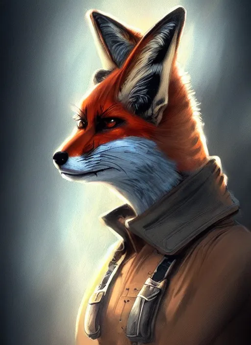 Image similar to dieselpunk fox, fantasy, art station, dramatic, concept art, portrait