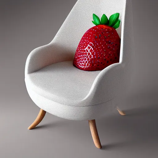 Image similar to a modern armchair design inspired by a strawberry, studio photo