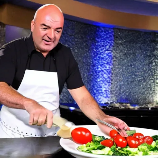 Image similar to Cook Chief Kevin O'Leary cooking a greek salad, in Shark Tank (2016)