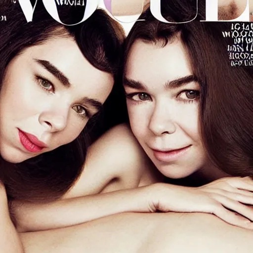 Image similar to stunning vogue magazine photo of dark - haired goddesses vanessa kirby, hailee steinfeld, and bjork smiling, legs intertwined, laying back on the bed, sharing a towel, with wet faces!!, wet lips, smooth skin, perfect eyes, insanely detailed, elegant, by wlop, rutkowski, livia prima, mucha, wlop,