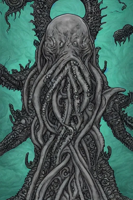 Image similar to In his house at R'lyeh, dead Cthulhu waits dreaming.