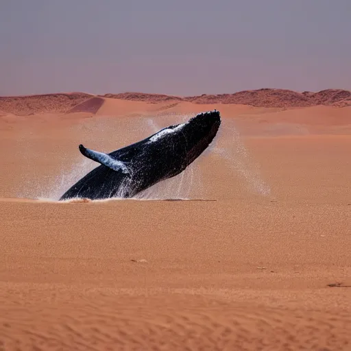 Prompt: High quality photo of a whale in the Sahara desert, award winning photography