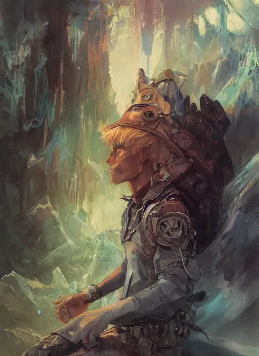 Image similar to a portrait of a male character in a scenic environment by Ross Tran and by Jesper Ejsing and by Mikalojus Konstantinas Ciurlionis