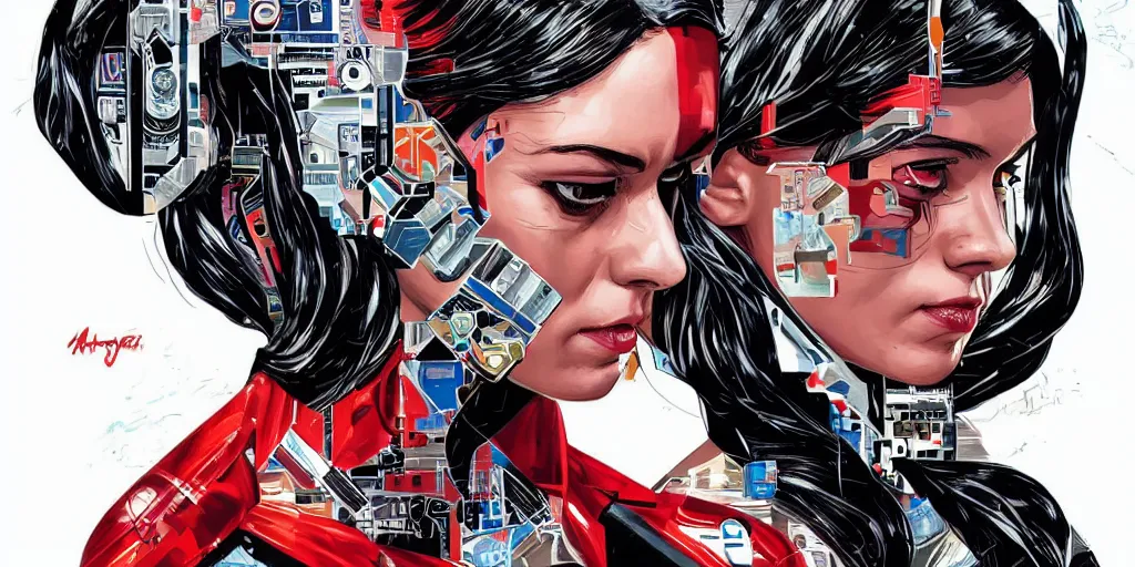 Prompt: a portrait of a single female android, by MARVEL comics and Sandra Chevrier