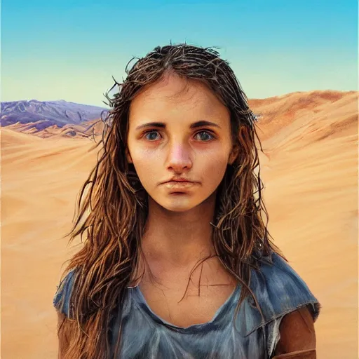 Image similar to a detailed portrait of a girl in the desert, art illustration, incredibly highly detailed and realistic, 8 k, sharp focus