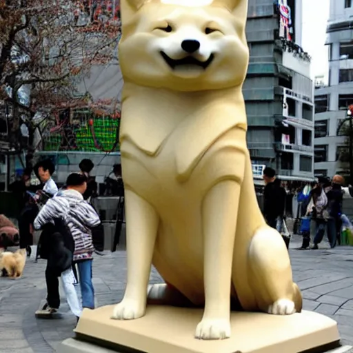 Image similar to the statue of hachiko in shibuya is doge the shiba - inu. kabosu.