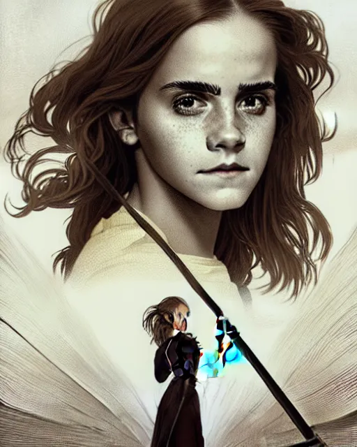 Prompt: Emma Watson as Hermione Granger, medium shot close up, details, sharp focus, illustration, by Jordan Grimmer and Alphonse Mucha and greg rutkowski and PiNe(パイネ) and 薯子Imoko and 香川悠作 and maya takamura, intricate, beautiful, Trending artstation, pixiv, digital Art