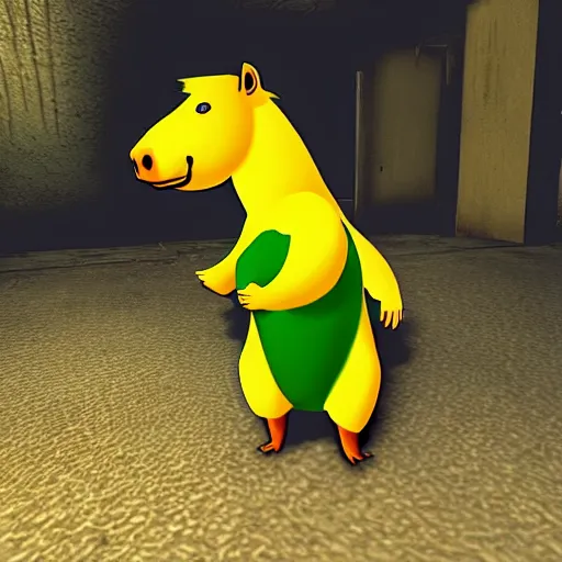 Prompt: capybara with a banana on top of its head. max payne screenshot