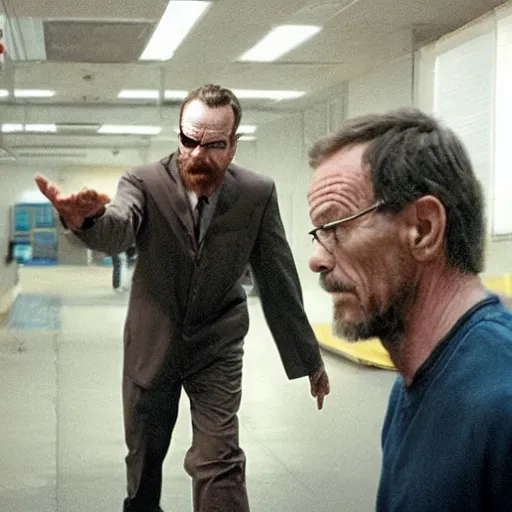 Image similar to Headcrab attacks Bryan Cranston as Gordon Freeman, still from a movie