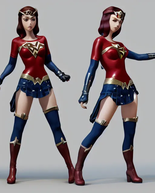 Prompt: stylish cute wonderwoman portrait crouching hd sharp 3d model vray render in Pixar squareenix GTA game anime manga toriyama Miyazaki style trending on artstation pixiv skeb