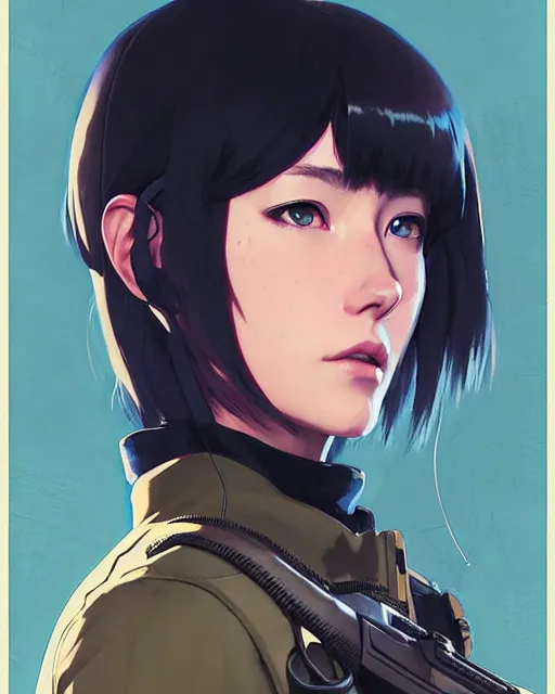 Prompt: girl wearing in tactical gear | | audrey plaza, fine detail!! anime!! realistic shaded lighting!! dramatic!! poster by ilya kuvshinov katsuhiro otomo ghost - in - the - shell, magali villeneuve, artgerm, jeremy lipkin and michael garmash and rob rey