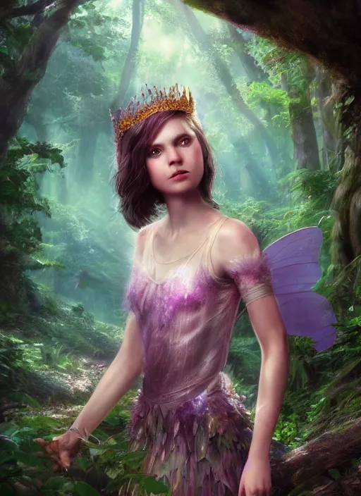 Image similar to portrait of a gorgeous fairy princess of the forest, 8k render, ultra realistic, cinematic lighting, artstation, Annie Leibovitz, artgerm