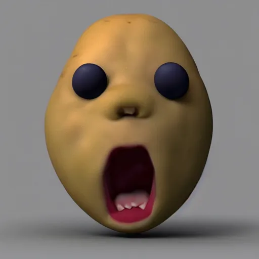 Image similar to 3 d rendered potato with scary face