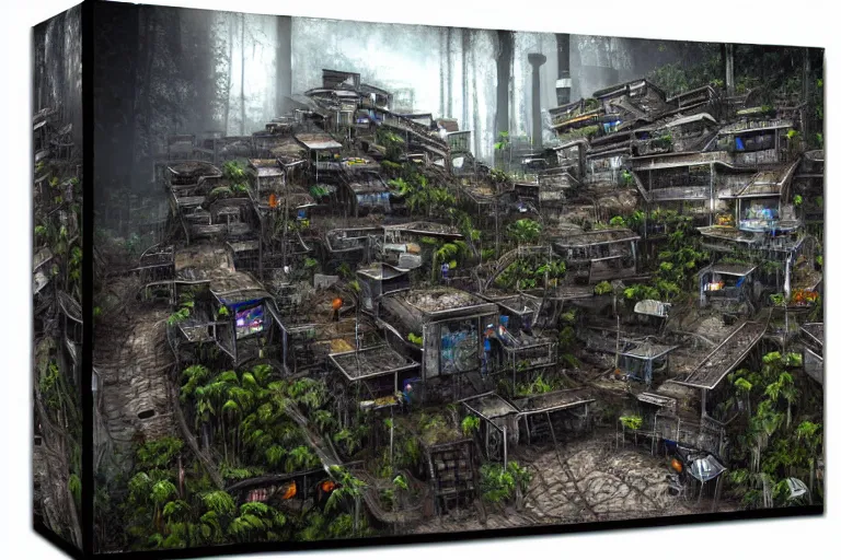 Image similar to favela winding cybernetic hive, wooded environment, industrial factory, haunting, award winning art, epic dreamlike fantasy landscape, ultra realistic,