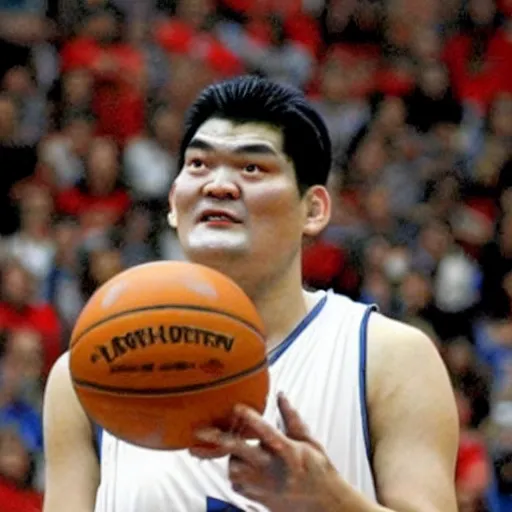 Image similar to yaoming is taking up earth as a basketball