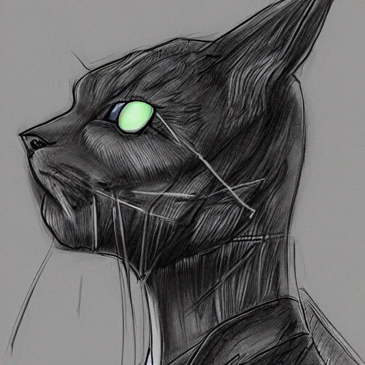 Prompt: cyberpunk cat in suit sketch sideview