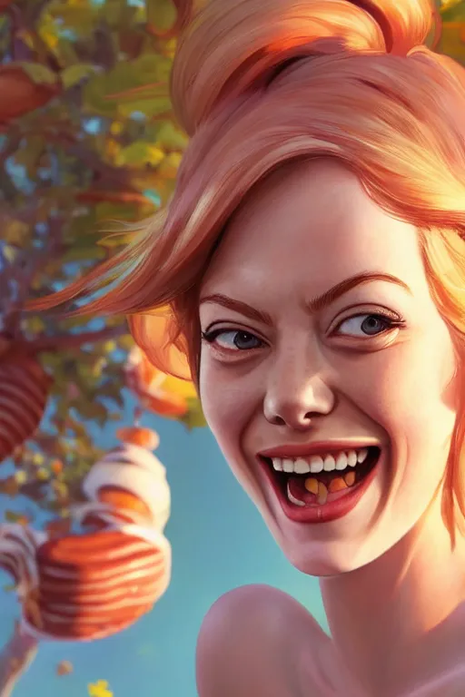 Prompt: emma stone smiling to see many big italian sausages by concept artist gervasio canda, behance hd by jesper ejsing, by rhads, makoto shinkai and lois van baarle, ilya kuvshinov, rossdraws global illumination radiating a glowing aura global illumination ray tracing hdr render in unreal engine 5