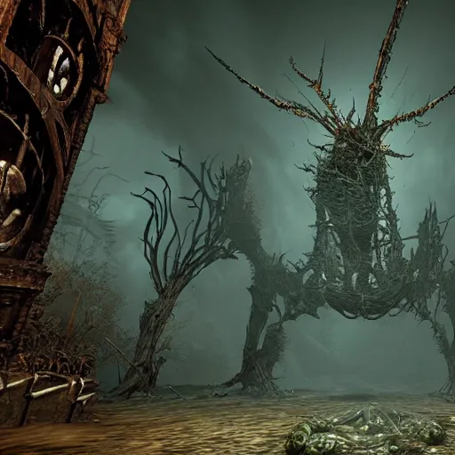 Image similar to organic machine dark souls eldritch horror gothic