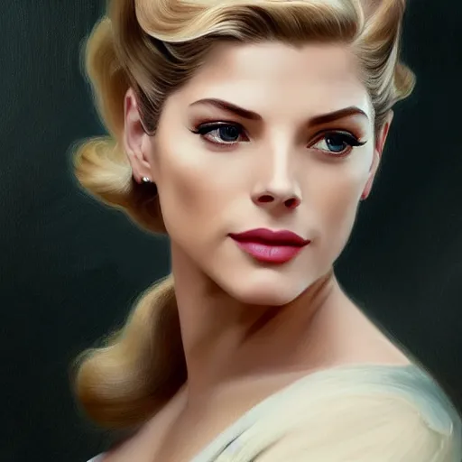 Image similar to A combination of Grace Kelly's and Katheryn Winnick's and Ashley Greene's faces with long eyelash makeup as Solid Snake, western, fantasy, intricate, elegant, highly detailed, digital painting, artstation, concept art, matte, sharp focus, illustration, half body portrait, art by Artgerm and Greg Rutkowski and Alphonse Mucha