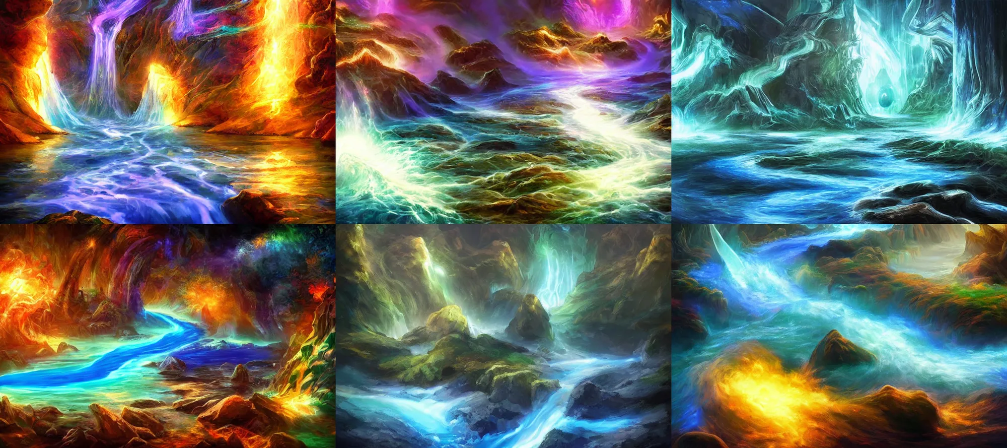 Prompt: a river of mystical energy, overflowing mana, hd fantasy art