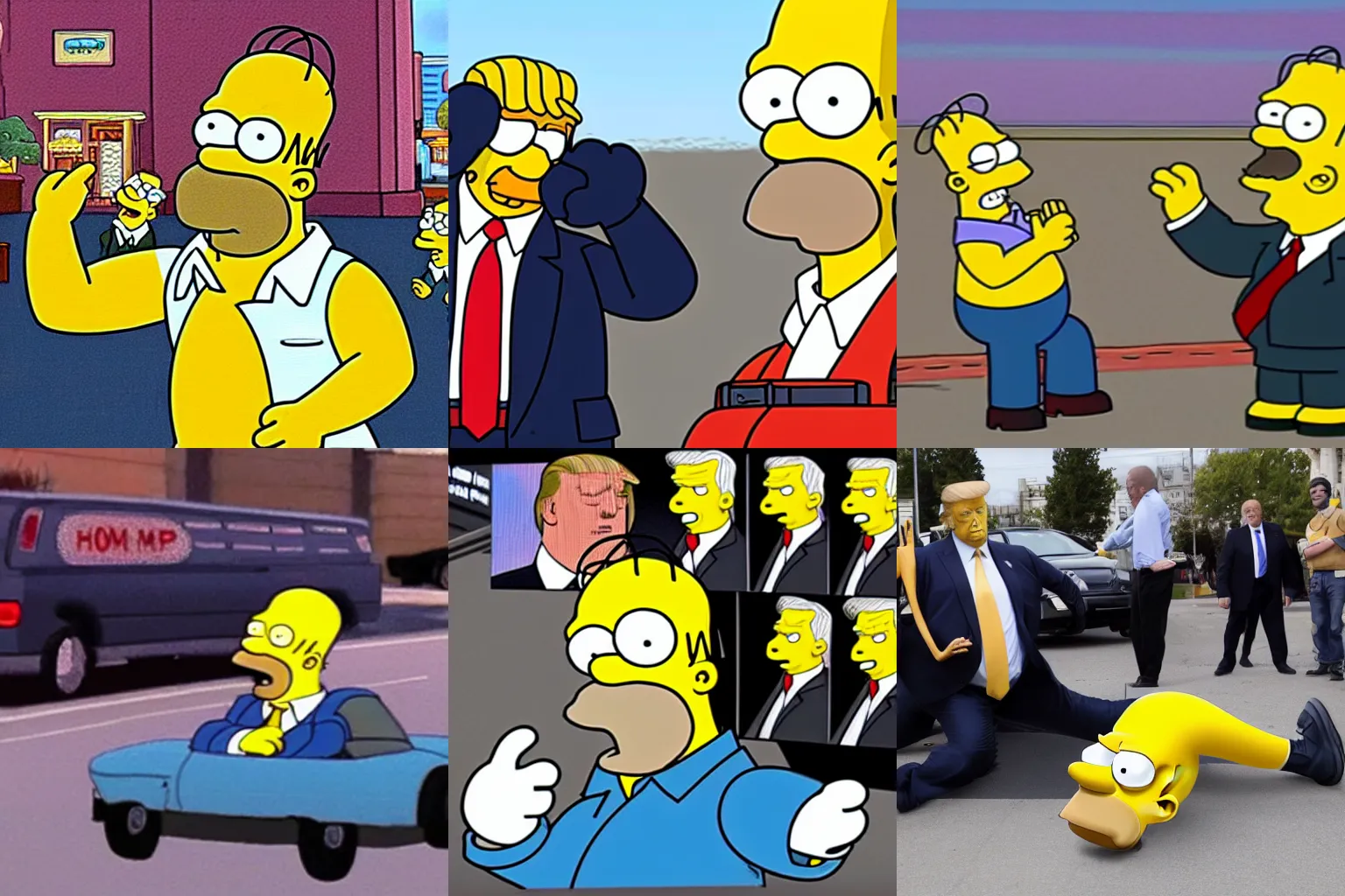 Prompt: Homer Simpson accidentally runs over Donald Trump