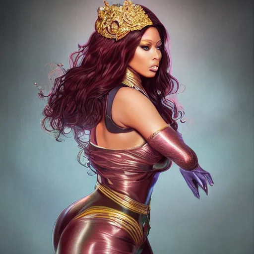 Prompt: full figure ultra realistic illustration, nicki minaj as donna troy, intricate, elegant, highly detailed, digital painting, artstation, concept art, smooth, sharp focus, illustration, art by artgerm and greg rutkowski and alphonse mucha