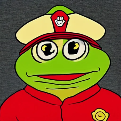 Prompt: pepe the frog as a fireman