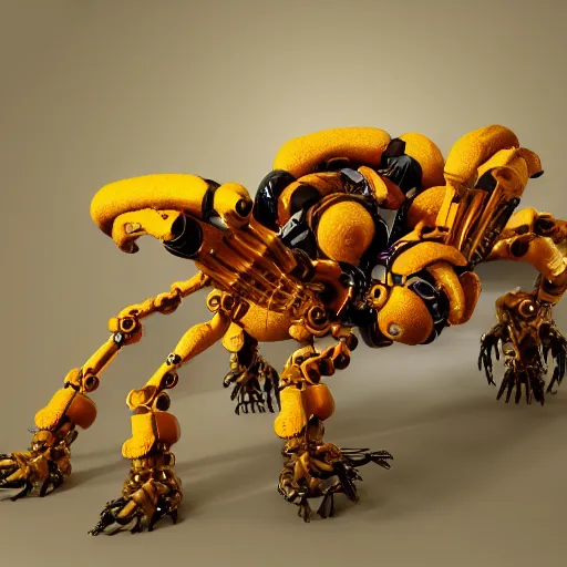 Prompt: photo of Phosphorite creature, Scorpion, robotics, advanced cybernetics, Smart bionicle, organism, biomimmicry exoskeleton Biomorph hydraulics trending on behance visualisation industrial design trending on artstation, unreal engine, 3D exploration exoskeleton part, ray ,exploded view, cybernetics, ArtStation HD, reimagined by industrial lightning, 3d, design cryengine unreal engine Grasshoppers parametric