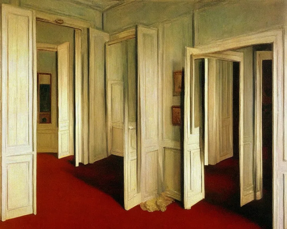 Image similar to achingly beautiful painting of a sophisticated, well - decorated closet by rene magritte, monet, and turner.
