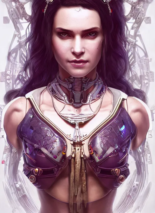 Prompt: Judy from Cyberpunk 2077 as a Greek Goddess, beautiful detailed eyes, cute, fantasy, intricate, elegant, highly detailed, digital painting, 4k, HDR, concept art, detailed jewelry, smooth, sharp focus, illustration, art by Artgerm, H R Giger and Alphonse Mucha