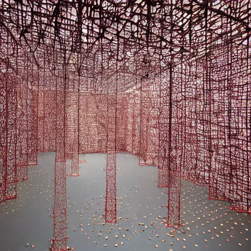 Image similar to fantastical structures by Chiharu Shiota and Yayoi Kusama