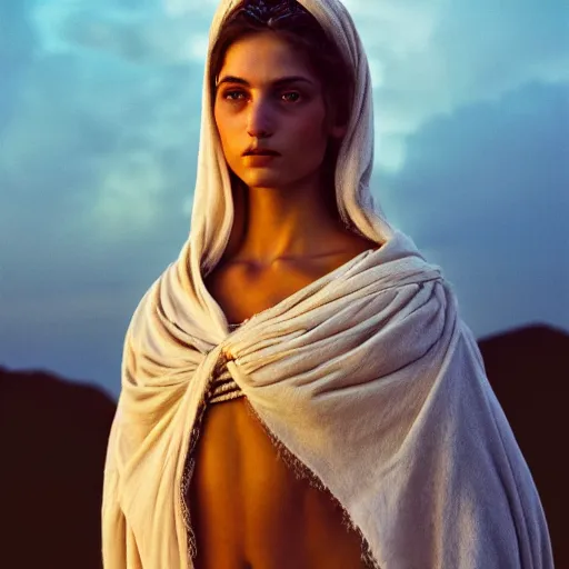 Image similar to photographic portrait of a stunningly beautiful sardinian priestess female in soft dreamy light at sunset, contemporary fashion shoot, by edward robert hughes, annie leibovitz and steve mccurry, david lazar, jimmy nelsson, breathtaking, 8 k resolution, extremely detailed, beautiful, establishing shot, artistic, hyperrealistic, beautiful face, octane render