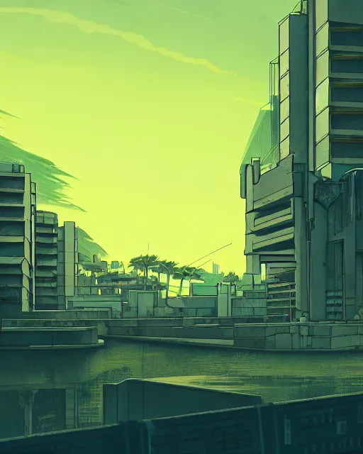 Image similar to architecture by alvaro leite siza vieira, postcyberpunk crystal myst sci - fi evil wilderness san andreas sunset apocalyptic laser atlantis at night at dusk anime vice city, archdaily, wallpaper, highly detailed, trending on artstation.