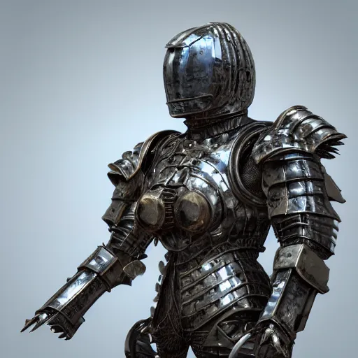 Image similar to a man wearing armor made of scrap metal, half metal half cables, futuristic, realistic octane render, high detail