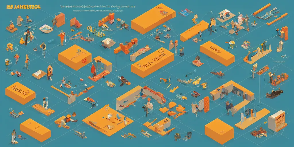 Image similar to isometric infographic by Wes Anderson