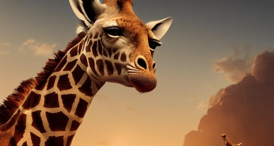 Prompt: A mix between a Giraffe and a Lion, PC Wallpaper, stunning photo, cinematic lighting, perfect composition, 8K, ultra-detailed , Trending on artstation, Octane render, Unreal Engine, highly detailed,