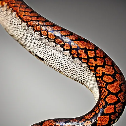 Image similar to hyperrealistic photo of a long snake with a head, long shot