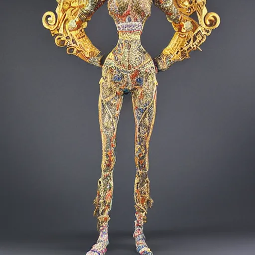 Prompt: alexandre antigna, curiosities carnival, soft paint of a single beautiful female full very tight long metallic suit ornate, symmetry accurate features, focus, very intricate ultrafine details, award winning masterpiece