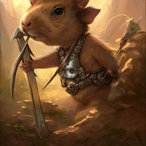 Image similar to cute little anthropomorphic Guinea Pig Crossbow Archer, tiny, small, short, Chainmail outfit, cute and adorable, pretty, beautiful, DnD character art portrait, matte fantasy painting, DeviantArt Artstation, by Jason Felix by Steve Argyle by Tyler Jacobson by Peter Mohrbacher, cinema