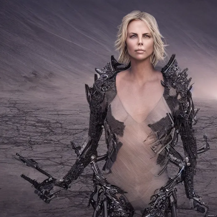 Prompt: Charlize Theron. intricate artwork. in black rock desert, ((at burning man)). octane render, trending on artstation, very coherent symmetrical artwork. cinematic, hyper realism, high detail, octane render, 8k, iridescent accents