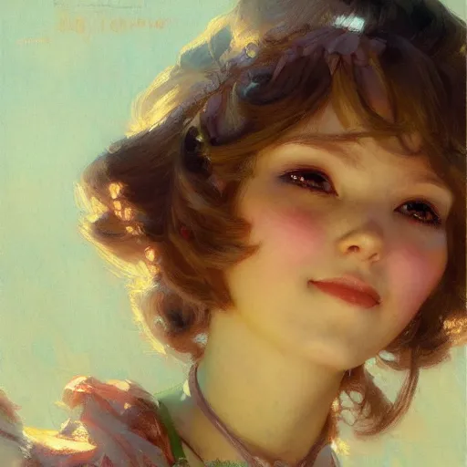 Prompt: a detailed portrait of am adorable anime girl, smile coy, painting by gaston bussiere, craig mullins, j. c. leyendecker