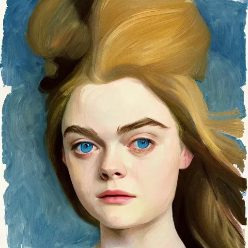 Image similar to professional painting of Elle Fanning in the style of Joaquin Sorolla, head and shoulders portrait, symmetrical facial features, smooth, sharp focus, illustration, intricate, stormy weather, extremely detailed masterpiece,