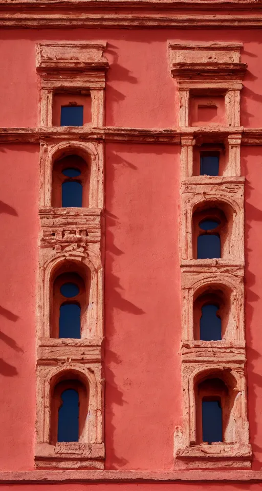 Prompt: pastel red ancient spanish architecture, clear sky, beautiful, minimalistic, aesthetic, two tone, photorealistic