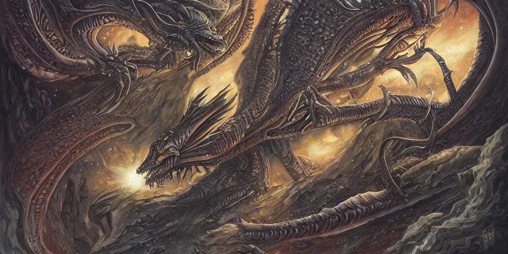 Image similar to alien space dragon by dan seagrave art