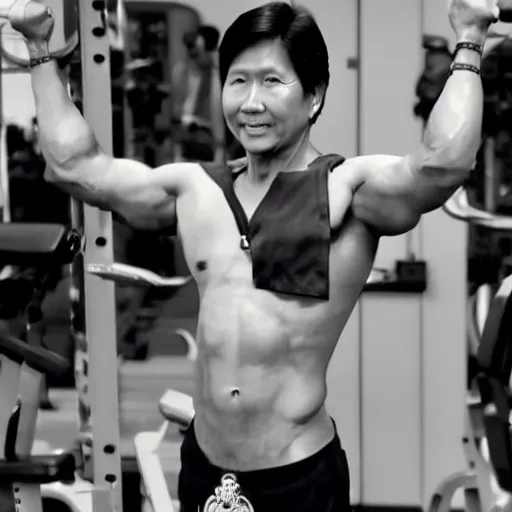 Image similar to A very muscular BongBong Marcos flexing in the gym