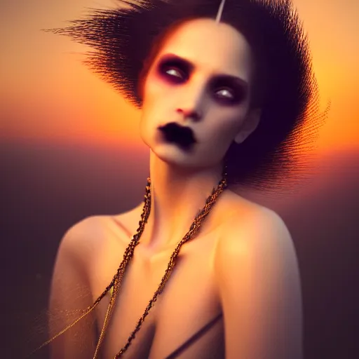 Image similar to photographic portrait of a stunningly beautiful gothic hermetic order of the golden dawn female in soft dreamy light at sunset, contemporary fashion shoot, by edward robert hughes, annie leibovitz and steve mccurry, david lazar, jimmy nelsson, breathtaking, 8 k resolution, extremely detailed, beautiful, establishing shot, artistic, hyperrealistic, beautiful face, octane render